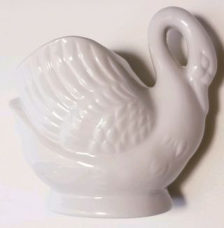 White Swan Bud Vase Planter Old Vintage Ceramic Porcelain Cygnet Bird Figurine