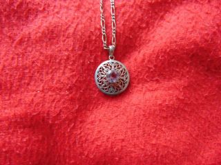 Vintage 925 Sterling Silver And Amethyst Art Nouveau Pendant On Silver Chain
