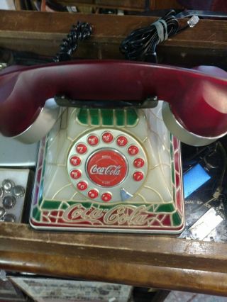 Vintage Design Coca Cola Tiffany Stained Style Glass Look Light Up Telephone