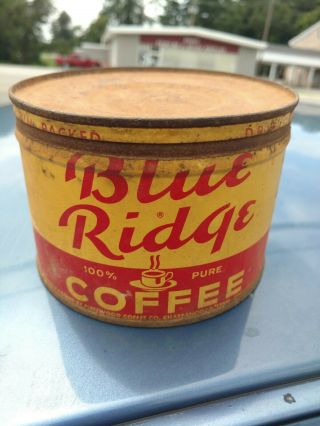 Rare Vintage Antique Tin Can Blue Ridge Coffee 1lb