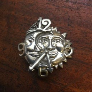Vintage J.  Laine Sterling Silver 925 Pin / Brooch Sun Moon Clock Face