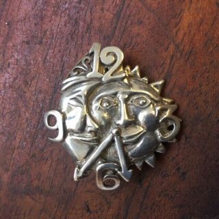 Vintage J.  Laine Sterling Silver 925 Pin / Brooch Sun Moon Clock Face 2