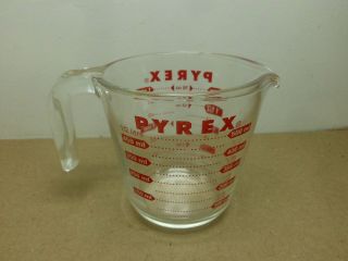 EUC Vintage PYREX 1 Pint 2 Cups 16 oz Red Measuring Glass 3