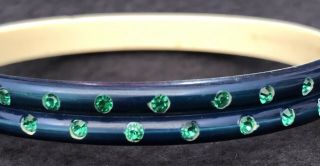 Vintage Celluloid Rhinestone Bangle Bracelet Art Deco Navy Blue Green Layered
