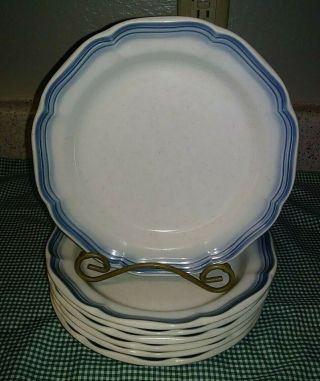 Vtg Set Of 7 Mikasa Ca500 Country Club 8 " Salad Plates Blue Bands On White Exc