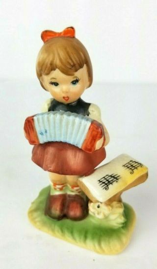 Vintage German Girl Playing Accordion Porcelain Figure 4.  5 Inch Made In Japan
