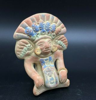 Vintage Mayan Aztec Inca Mexico Warrior Clay Pottery Statue Signed