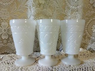 3 Vintage White Milk Glass Gothic Footed Goblets/tumblers