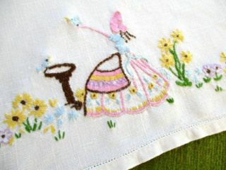 Vintage Tray Cloth - Hand Embroidered Crinoline & Blue Birds