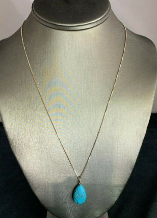 Vintage Sterling Silver Spider Web Turquoise Oval Pendant & Necklace