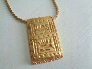 Vintage Kenneth Lane Gold Plated Egyptian Revival Hieroglyphic Motif Necklace