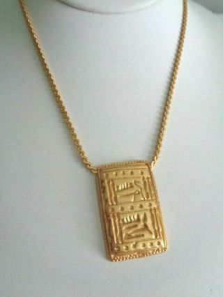 Vintage KENNETH LANE Gold Plated EGYPTIAN REVIVAL Hieroglyphic Motif Necklace 2