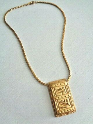 Vintage KENNETH LANE Gold Plated EGYPTIAN REVIVAL Hieroglyphic Motif Necklace 3