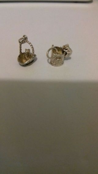 2 X Vintage Silver Cat Charms One Moves.
