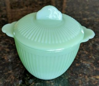 Vintage Fire - King Jadeite Ribbed Sugar Bowl With Lid Jane Ray