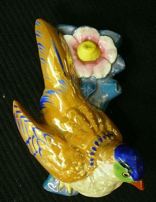 Vintage Japanese Art Pottery Wall Pocket Vase Lustre Lusterware Exotic Bird