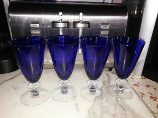 Vtg.  4 Morgantown Glass Ritz Blue Cobalt Golf Ball Claret/wine Goblet 4 3/4 "