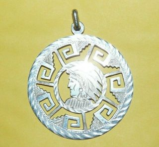 Vtg Sterling Silver Signed " Cg " Mexico " 925  Aztec Mayan " Larger Pendant 19.  7g