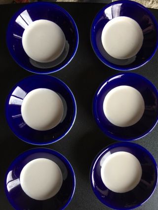6 Vintage Cobalt Blue & White Bowls Marked Syracuse China