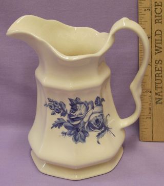 Vintage Cream Colored Creamer Or Small Pitcher With Blue Floral Design