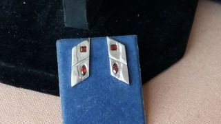 Vintage Jewellery 925 Silver And Red Earrings For Pierced Ears