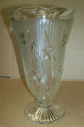 Vintage Jeanette Glass Co Iris And Herringbone Clear Tall 9 " Vase