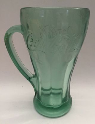 Vintage Libbey Coca - Cola Heavy Green Glass Mug With Handle