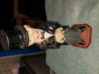 Vintage Old Wood Top Hat Man Figure Corkscrew Opener Neat