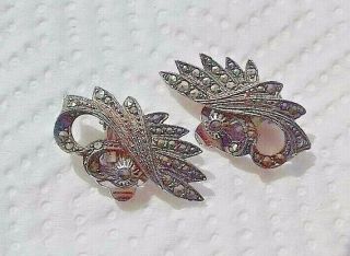 Lovely Quality Vintage Bjl Silver Marcasite Clip - On Earrings -