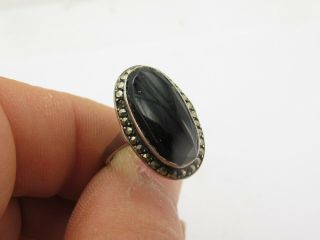 Vintage Hallmarked Sterling Silver 925 Black Onyx & Marcasite Ring