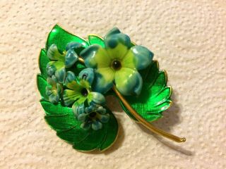 Vintage German Costume Jewelry Brooch Green Leaf Early To Mid 1900 