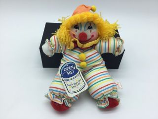 Vintage Russ Popcorn The Clown Plush Stuffed Doll With Tags 7” Tall