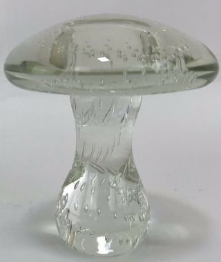 Vintage Clear Glass Mushroom Paperweight Bubbles Hippie Boho Mid Century