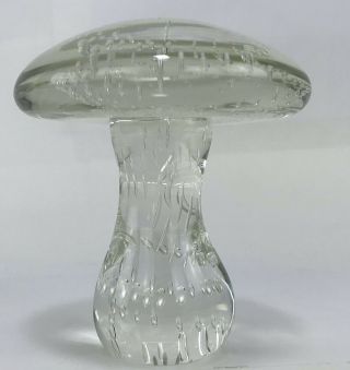 Vintage clear glass mushroom paperweight bubbles Hippie Boho Mid Century 2