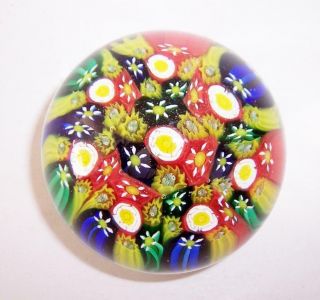 Vintage Murano Millefiori Art Glass Paperweight Multicoloured Canes Flowers