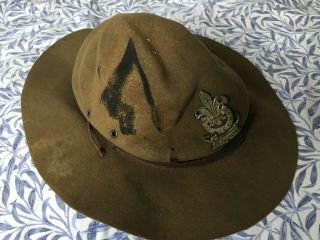 Old Early Vintage Scout Hat And Badge