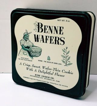 Vintage Benne Wafers Southern Savannah Georgia Old Tin Can Byrd Cookie Co.