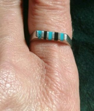 Vintage Sterling Silver Mexico 925 Turquoise & Black Onyx Ring Size 8