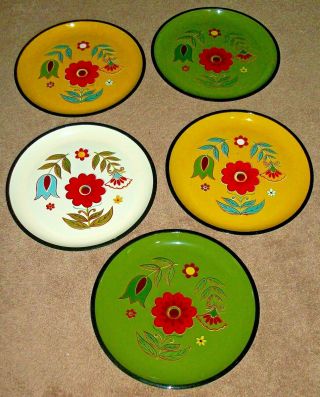Five Vintage 60s Japan Hippie Mod Retro Flower Power Color Art Trays 13 " X 1/2 "