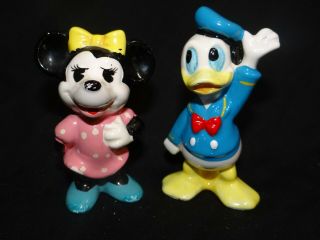 Vintage Walt Disney Productions Ceramic Minnie Mouse Donald Duck 3 " T Japan