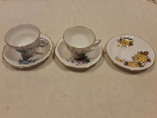 2 - Vintage Rosina Fine Bone English China Tea Cups And 3 Saucers