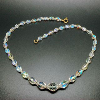 Vintage Jewellery Gorgeous Rainbow Aurora Borealis Faceted Glass Bead Necklace