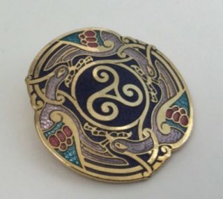 Vintage Celtic Sea Gems Cloisonne Enamel Brooch Pin