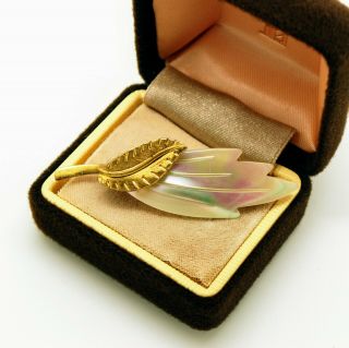 Vintage Jewellery Elegant 1950s Gold Tone Lucite Leaf Flower Brooch Pin
