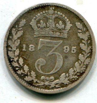 1895 Solid Sterling Silver Vintage Retro Threepence Queen Victoria Britain