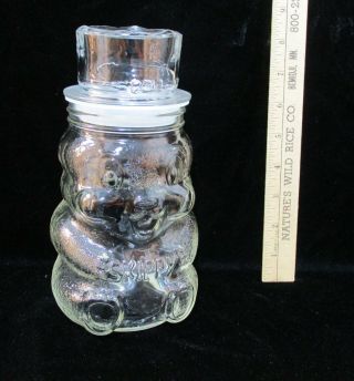 Skippy Glass Peanut Butter Jar Beaver Chipmunk 1990 W/snowman Lid Clear Vintage
