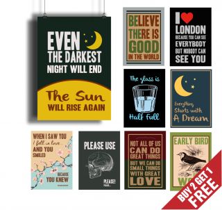 Motivational Quotes Posters A3 A4 Retro Vintage Wall Art Prints Valentines Day