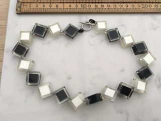 Stylish Vintage Lucite Bead Necklace,  Vintage Black,  White And Clear Cubic Beads