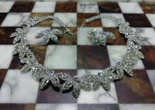 Gorgeous Vintage Princess Style Heavy Rhinestone Necklace & Earring Set -