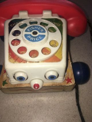 Fisher Price Chatter Box Telephone Phone Pull Toy Wood Base Vintage 2